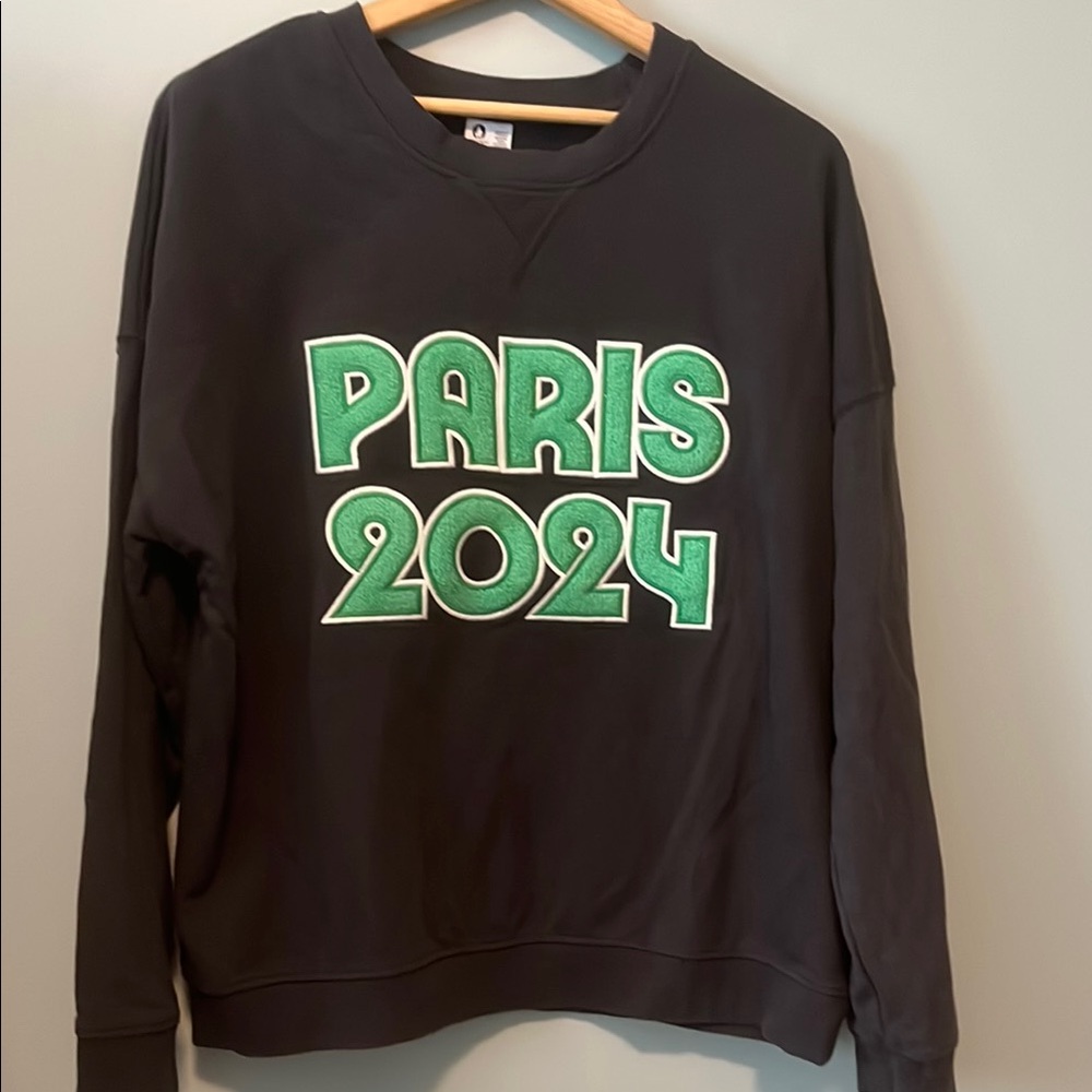 Retro Black and Green Crewneck Sweater with Paris 2024 Design
